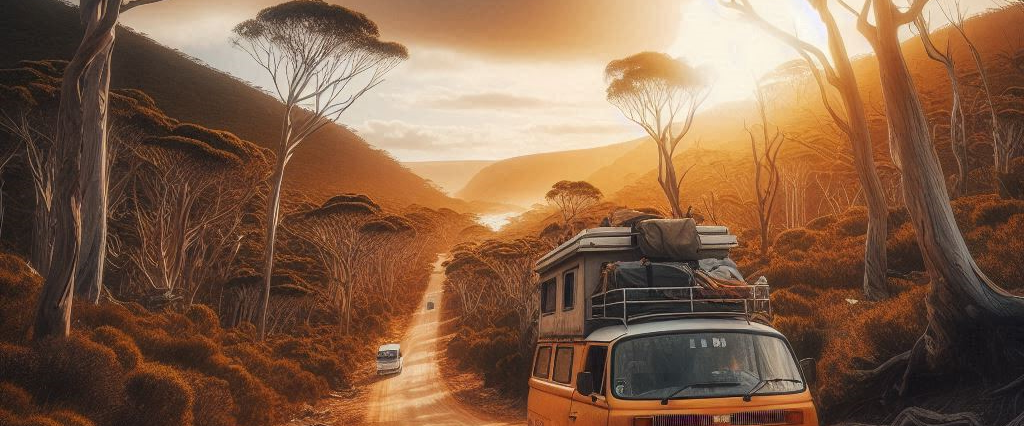 Campingbus auf dem Weg durchs Outback
